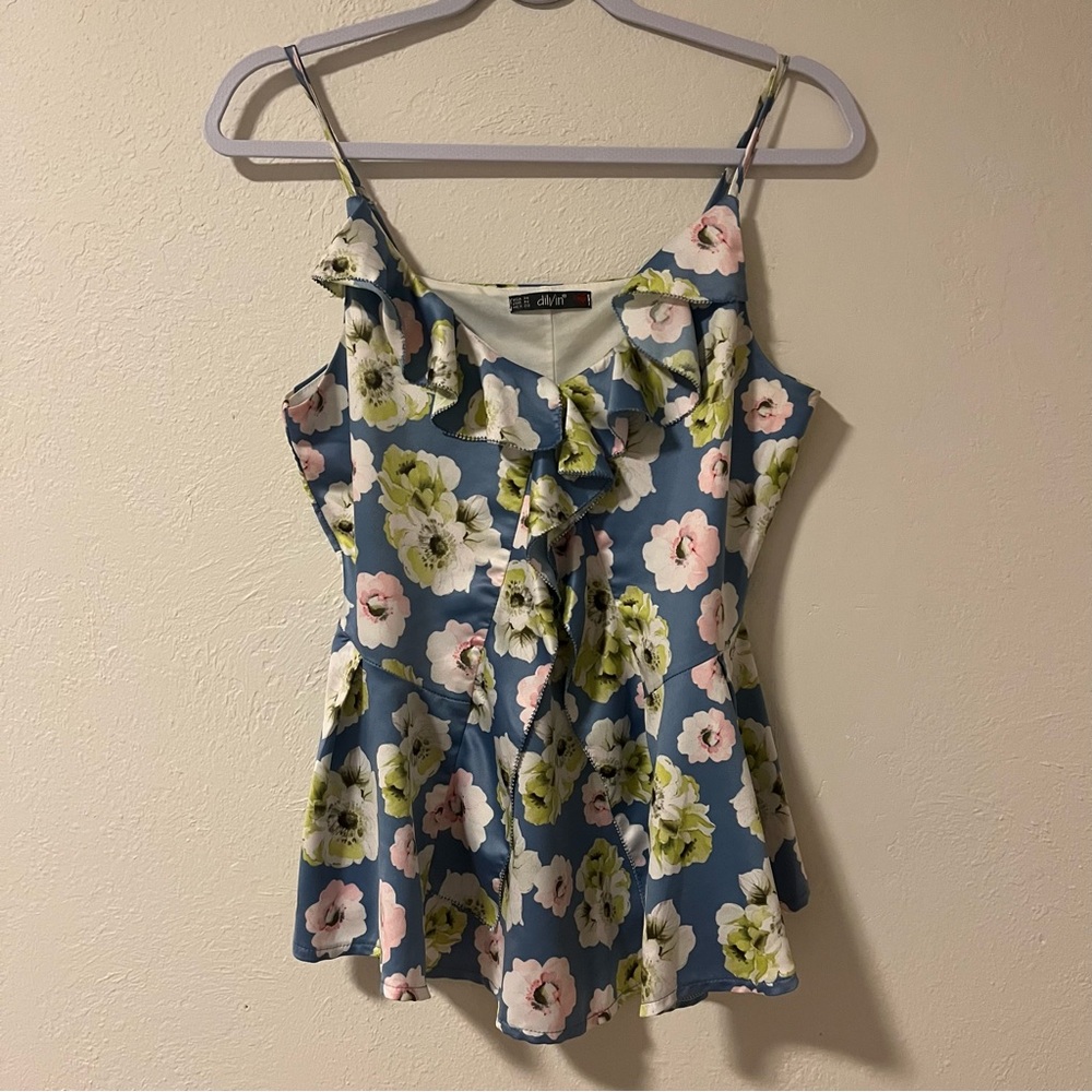 Floral Ruffle Top in Blue